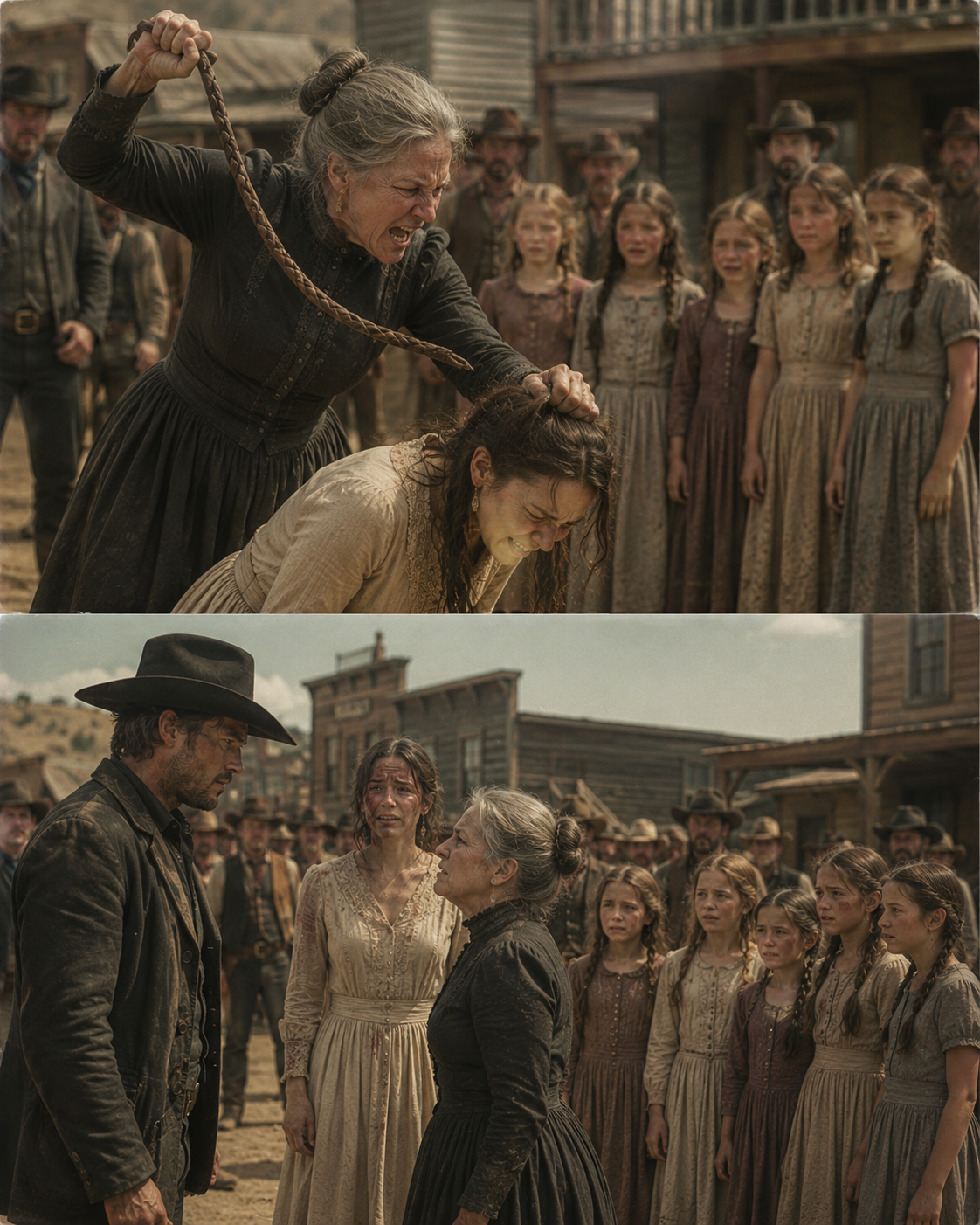They Beat Me in the Street for Giving Their Son Six Daughters—Until a Cowboy Stepped Forward and Said, “Marry Me. They Won’t Touch Your Girls.”