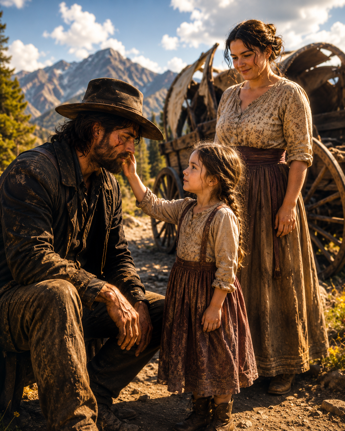 For four years, a man had lived without speaking to another soul—until a broken wagon reached his mountain path, and a little girl looked at his scars and softly asked, “Did it hurt? Mama can fix that.”