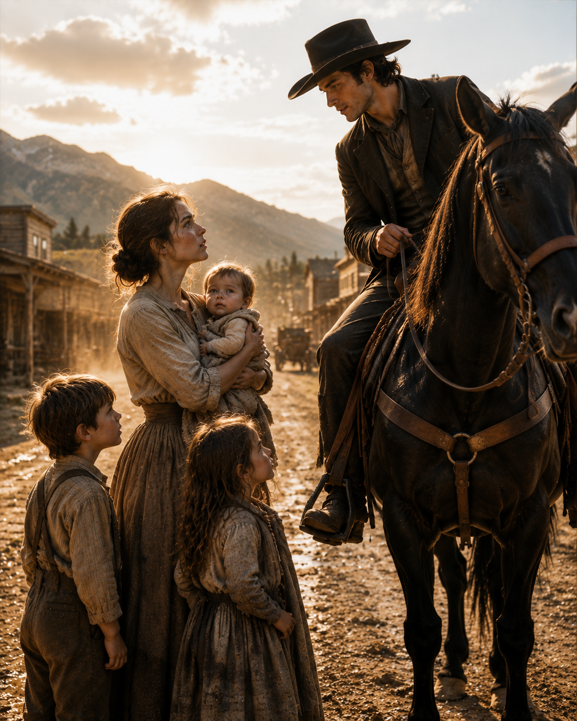 SHE WAS WALKING HER STARVING CHILDREN INTO TOWN TO GIVE THEM AWAY — THEN A STRANGER ON HORSEBACK STOPPED AND CHANGED EVERYTHING