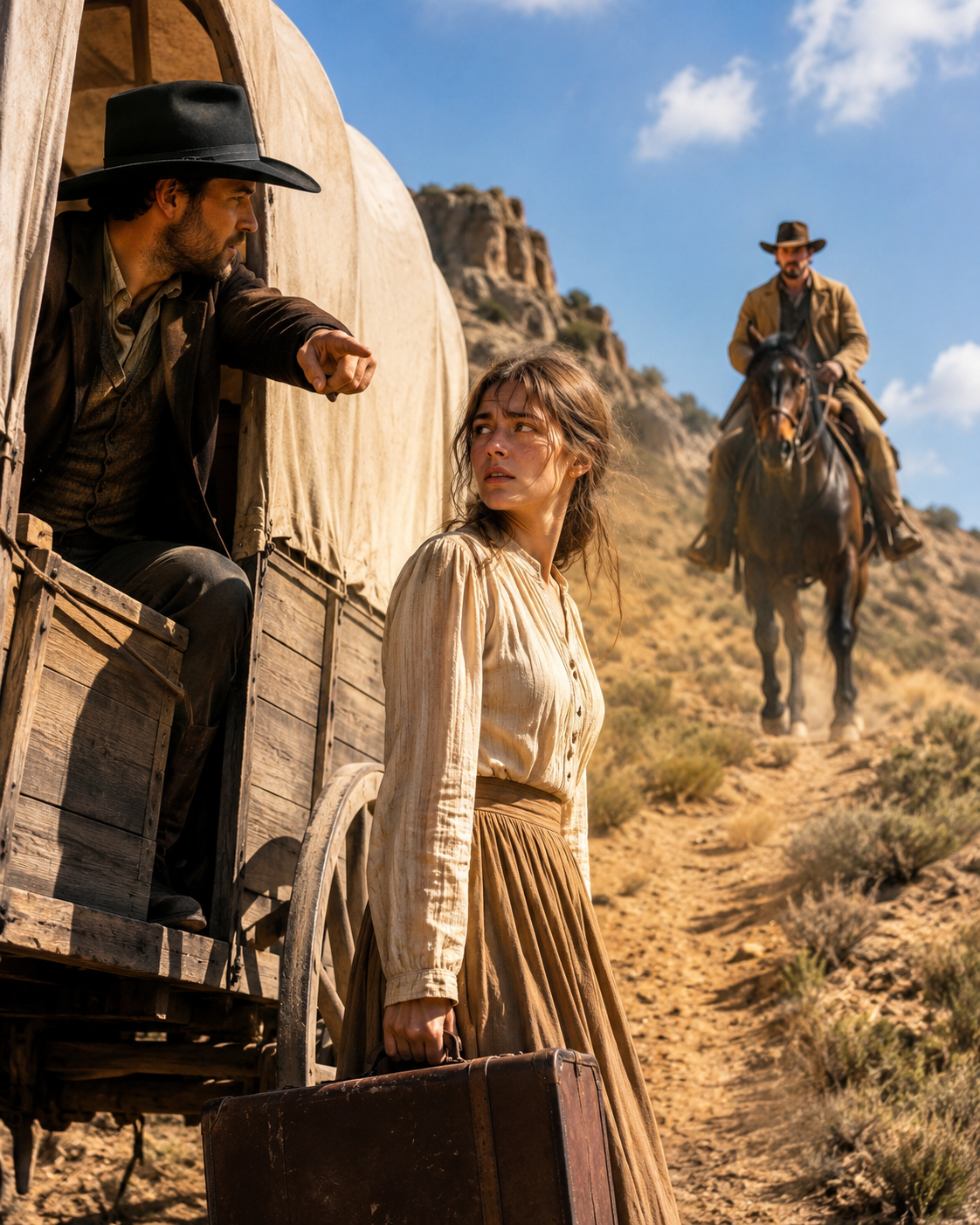 Her Stepfather Ordered Her Out of the Wagon—But the Mysterious Stranger on the Trail Above Chose to Come Down