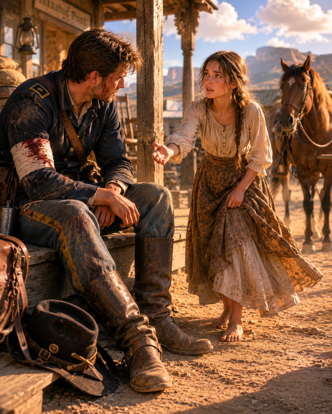 A Dying Soldier Waited At The Trading Post For Dark — But A Barefoot Girl Stepped Out Of Nowhere, Looked Him Dead In The Eyes, And Said “I Know What You’re Planning. Come Meet My Ma Instead”