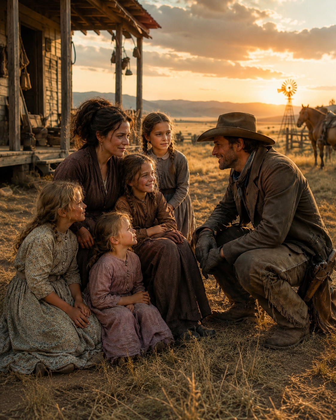 A Widow With Five Daughters Sat Crying Beside A Broken Wagon On His Property Line — And When She Said She Had Nothing Left, He Said “Then I Have Six Reasons To Smile”