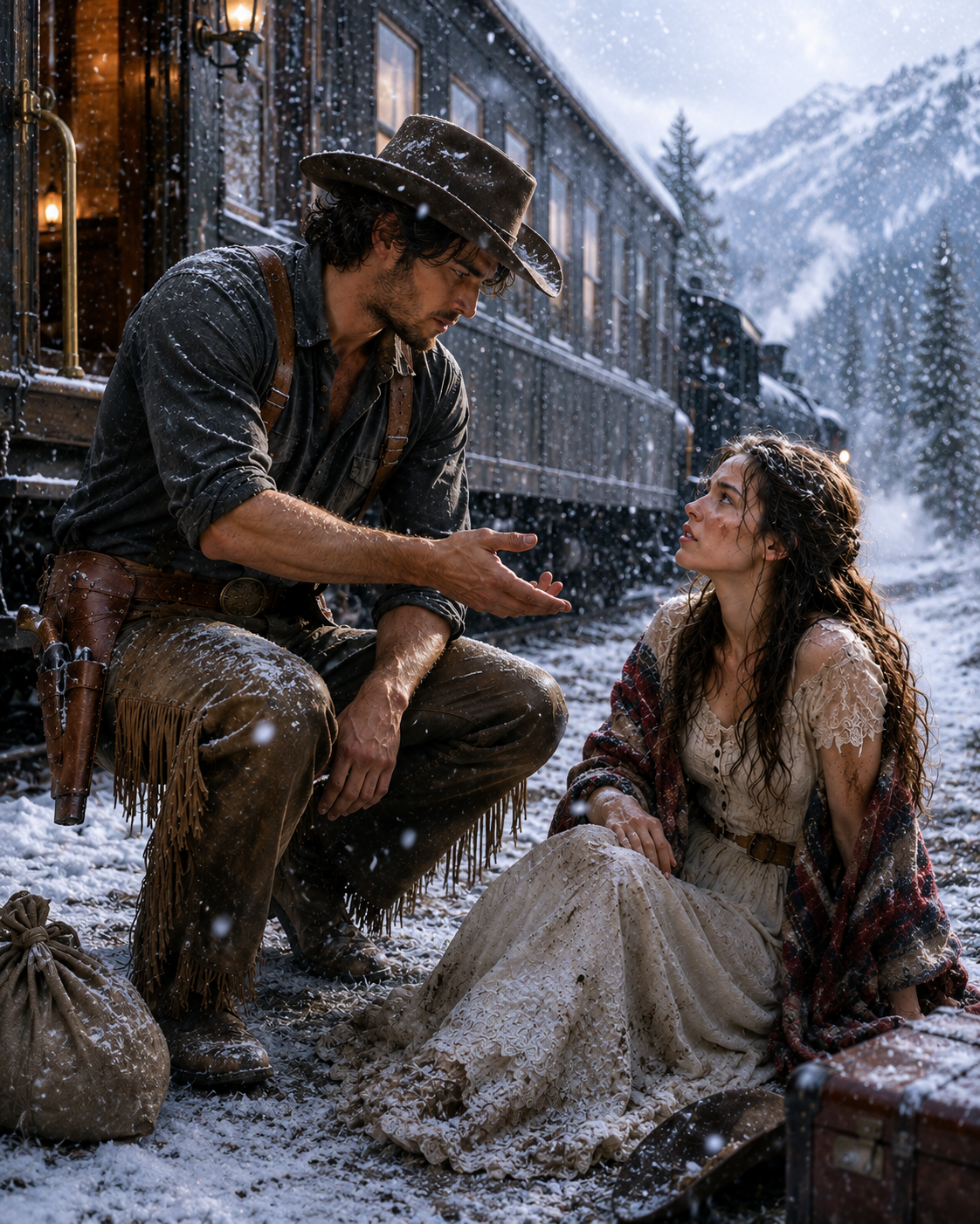 Thrown overboard in the dead of a freezing, snow-covered wilderness, a city girl is rescued by a mountain man. This man makes a shocking request: to marry her.