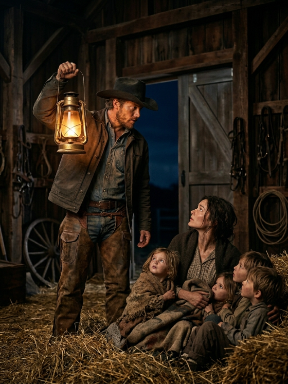 At midnight, a rancher discovered a woman and four orphans asleep in his barn—but when he lifted his lantern, she met his gaze and whispered, “They were cold.”