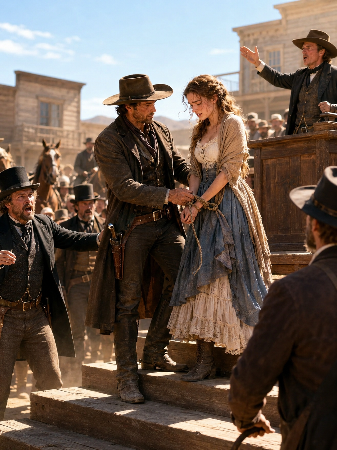 At the moment the auctioneer called her sold, the terrified woman knew her life was over, until a silent cowboy raised one final bid and made a promise no one expected.