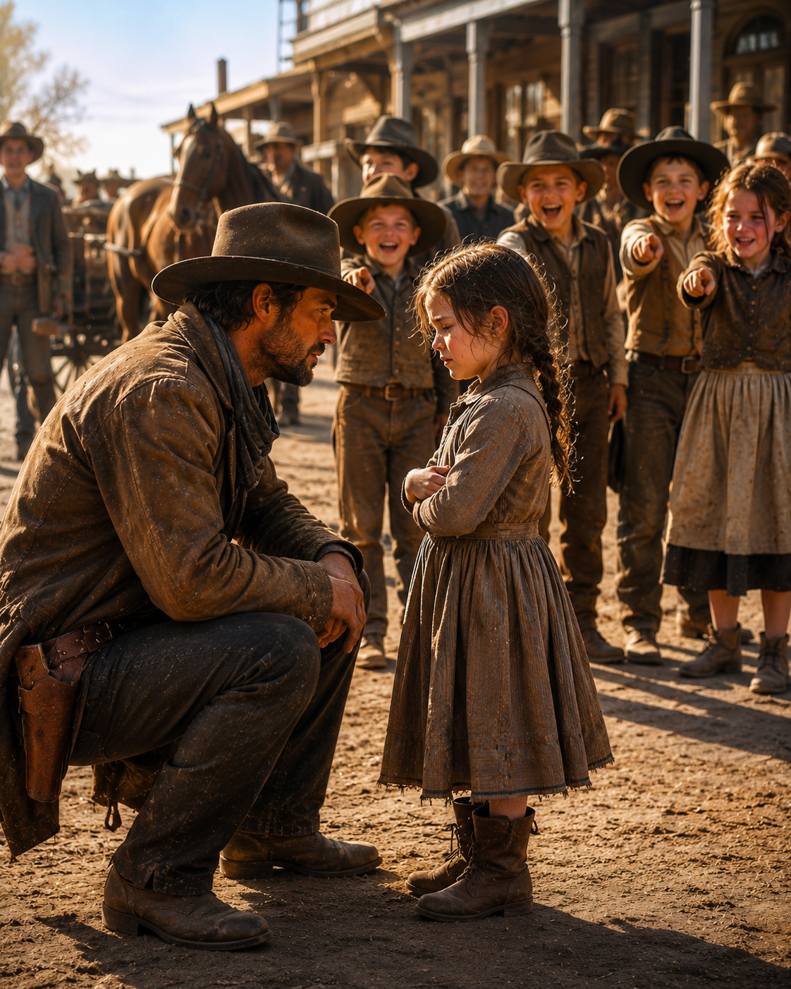 A Cowboy Saw a Little Girl Mocked for Having No Father — Cowboy Knelt And Said “You Have One Now”