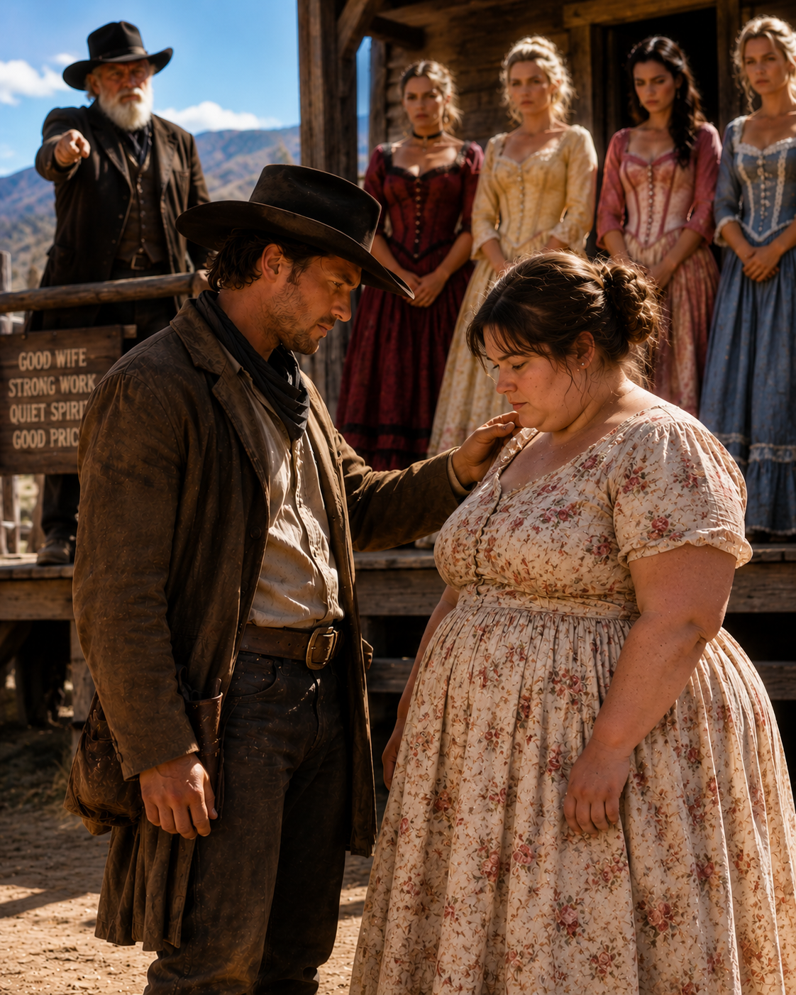 Her father offered his daughters like they were livestock — The quiet cowboy walked past the pretty ones and chose the one nobody had ever chosen