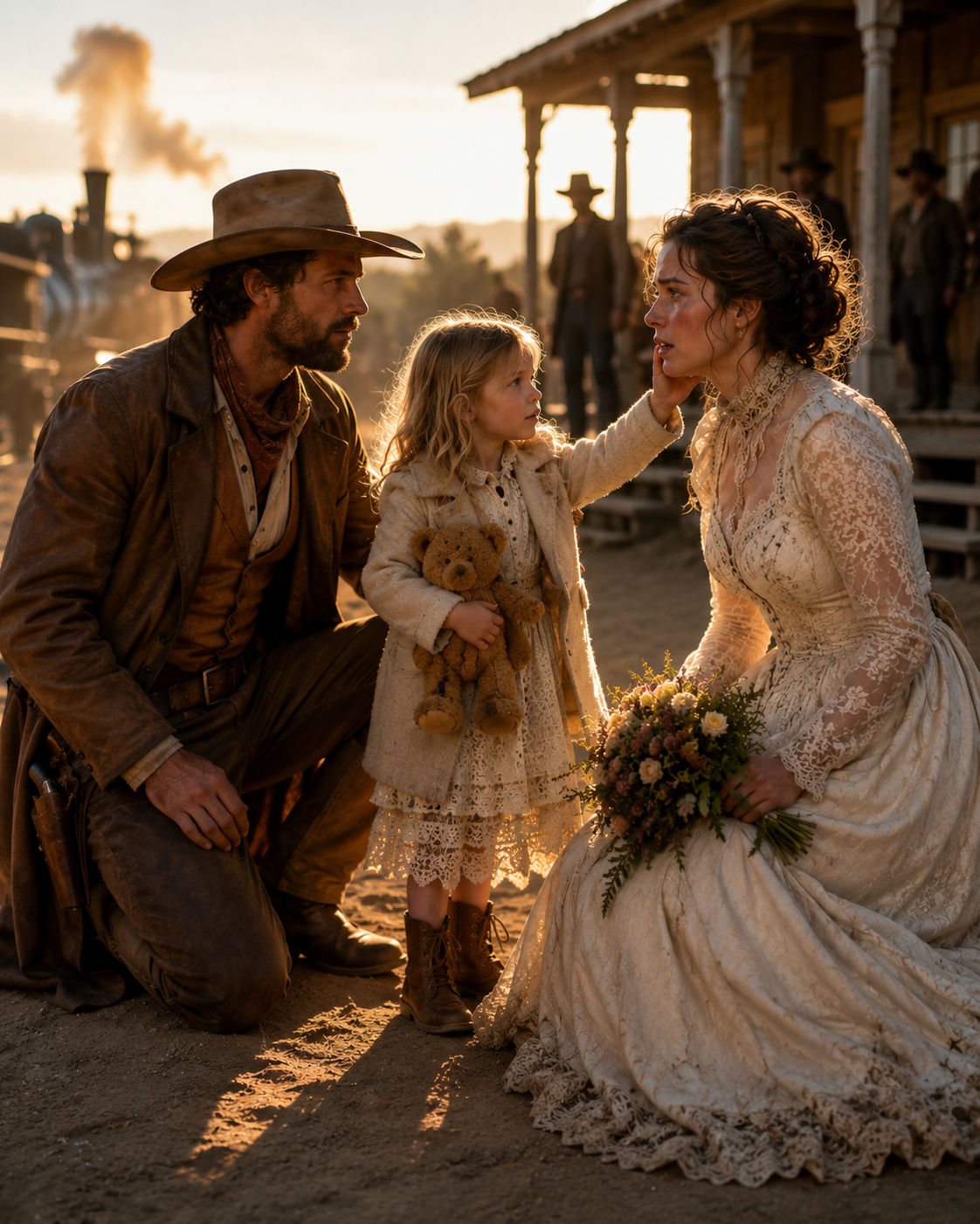 She stepped off the train in a handmade wedding dress, only to learn her groom had already married another. Left to freeze in a deadly blizzard, she was rescued by a widower whose daughter whispered, “Daddy, she looks like mama.”