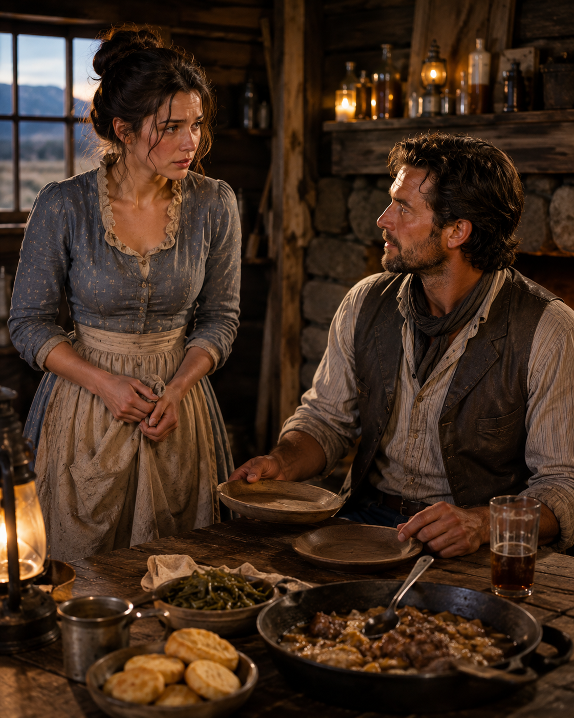 “Will I Be Eating in the Kitchen?” she asked softly, her hands tightening around the edge of her apron. The rancher looked at the table, then quietly reached for another plate and made room for her beside him. Neither of them realized that one simple invitation to supper would save his ranch—and change both of their lives forever.