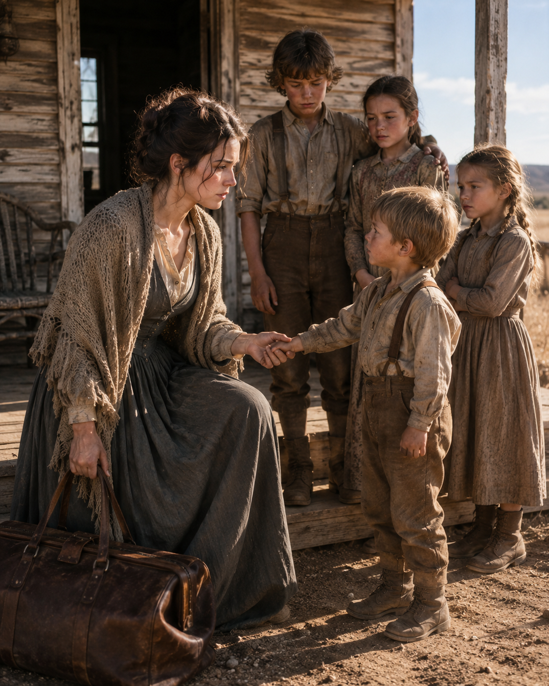 She Answered a Housekeeping Ad in Texas — and Found Four Motherless Children Waiting on the Porch. Clara Bennett had $42, one carpetbag, and a letter that never once mentioned them. She almost climbed back onto the stagecoach. Then the smallest boy reached out and took her hand.
