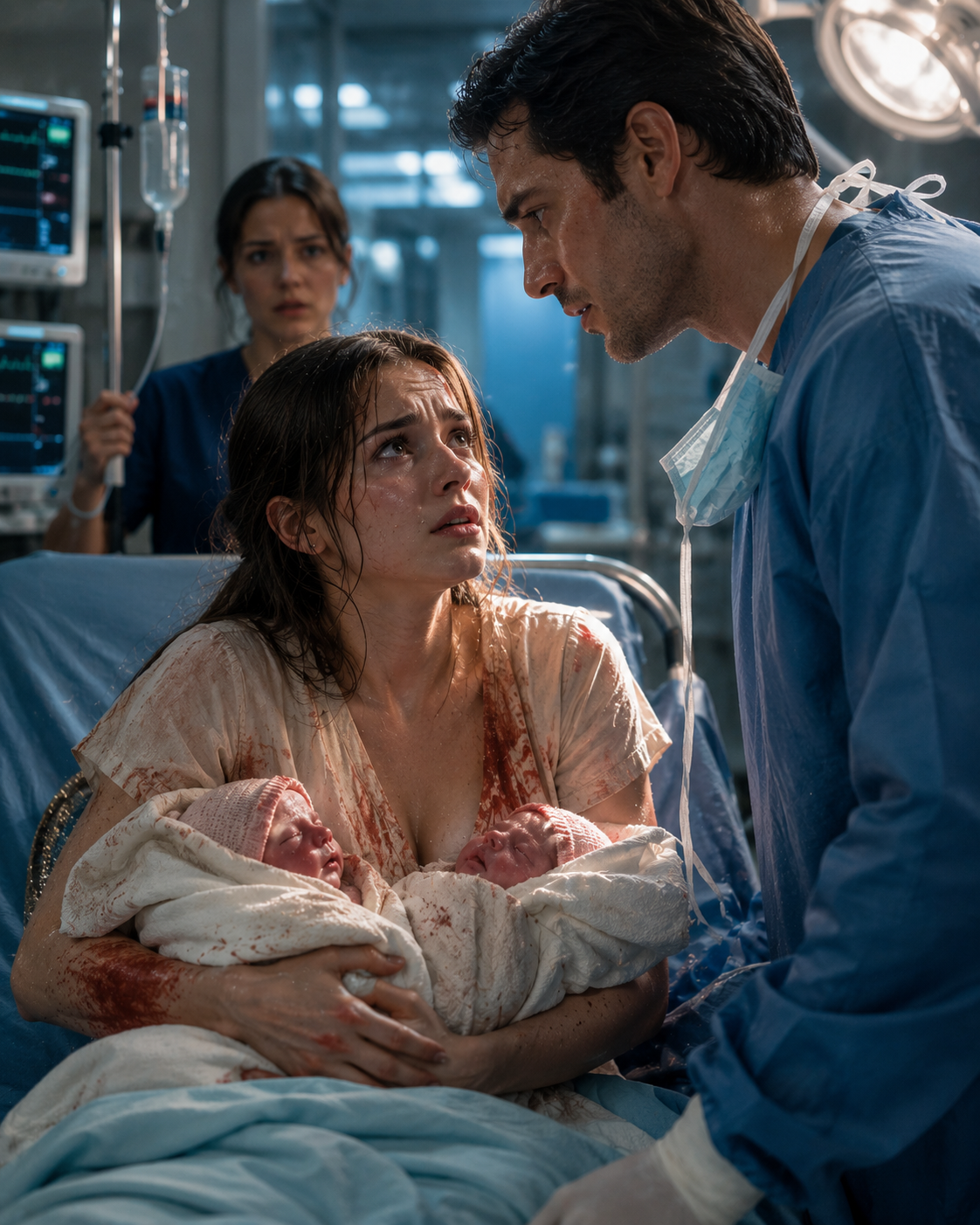 She came into the hospital bleeding, carrying twins who might not survive the night. Then the surgeon stepped into the operating room, looked down at my face, and whispered my name—the same billionaire ex who had shattered my heart five years earlier.