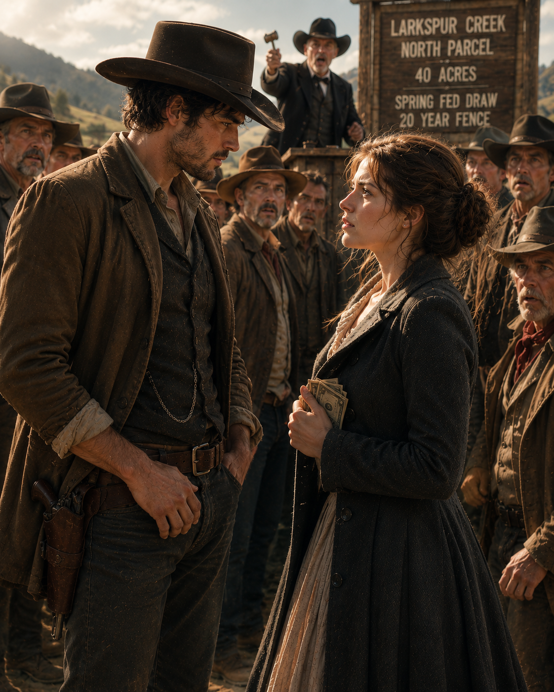 She showed up with just sixty-three dollars to buy back her father’s land—the cowboy who won the auction handed her the title and asked only one question that silenced the entire town