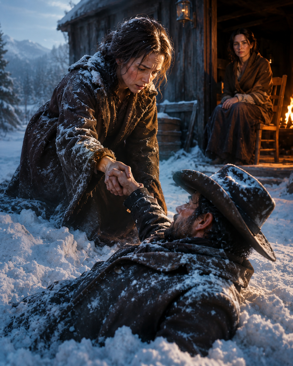 A half-frozen woman appeared in his yard and dragged him out of a snowdrift he should have died in. His fingers were already curling around hers before the fever broke — and from the chair by the fire, Nell knew this stranger’s door hadn’t closed on her by accident. He had come to change everything