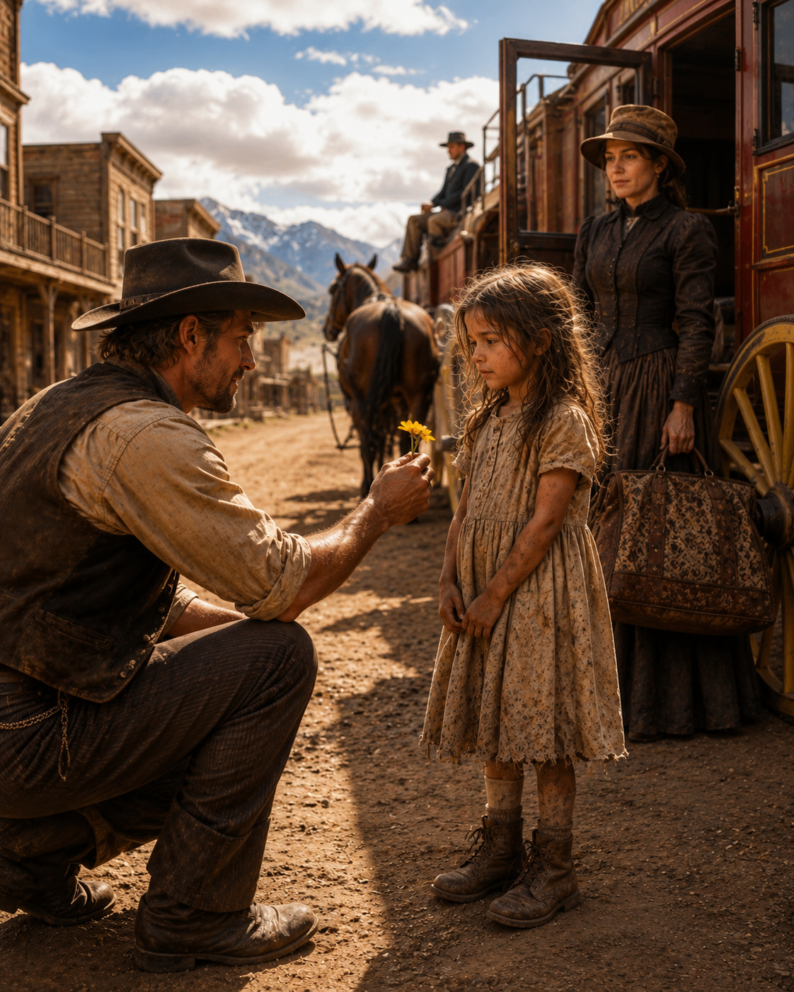 Shunned for Her Smell, the Little Girl Had No One — Until a Stranger Off the Stagecoach Knelt in the Dust and Offered Her a Flower
