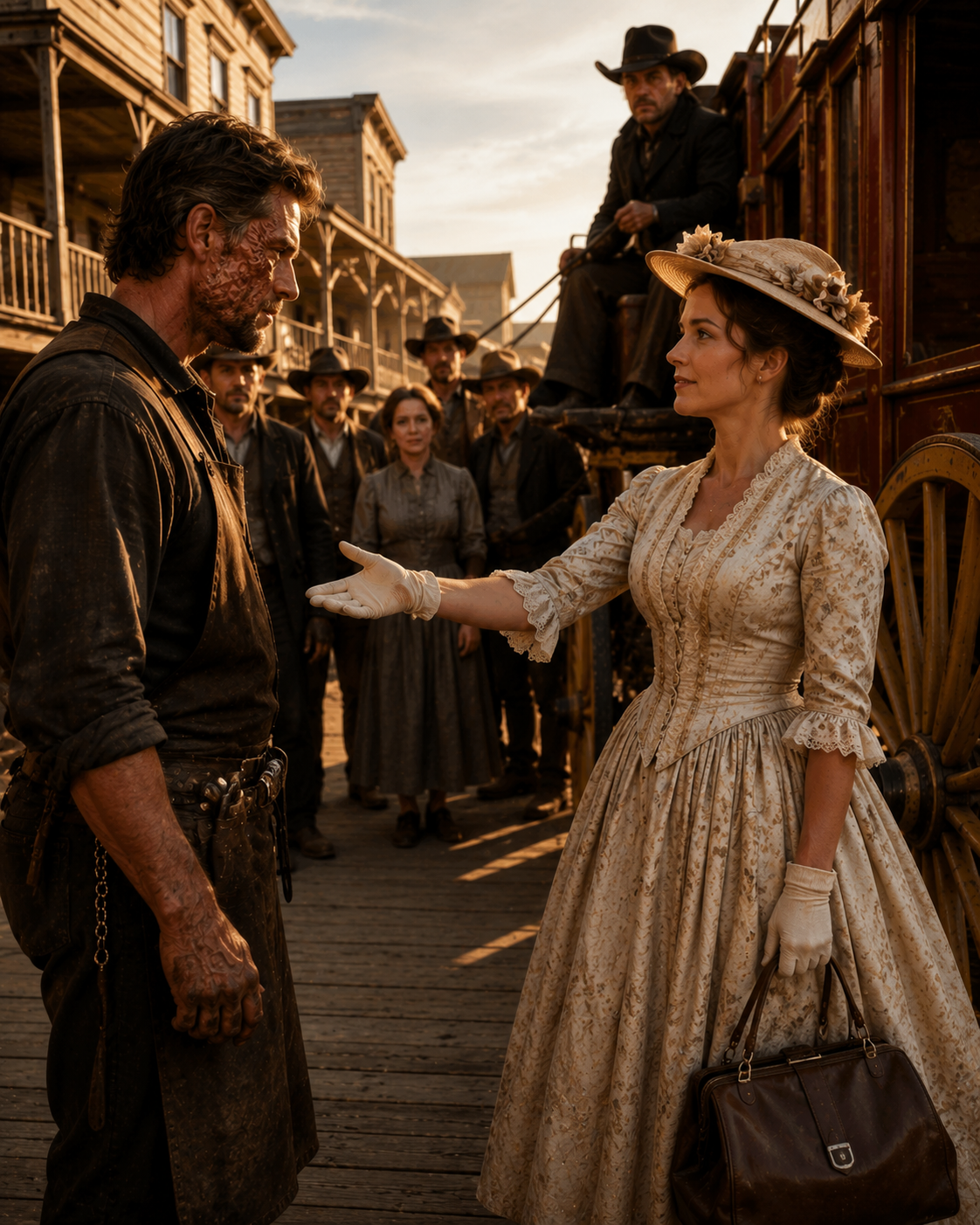 They Said No Woman Would Wed the Scarred Blacksmith — Then His Mail-Order Bride Stepped Off the Stage and Looked Straight at the Man Who’d Never Told Her the Whole Truth About the Fire