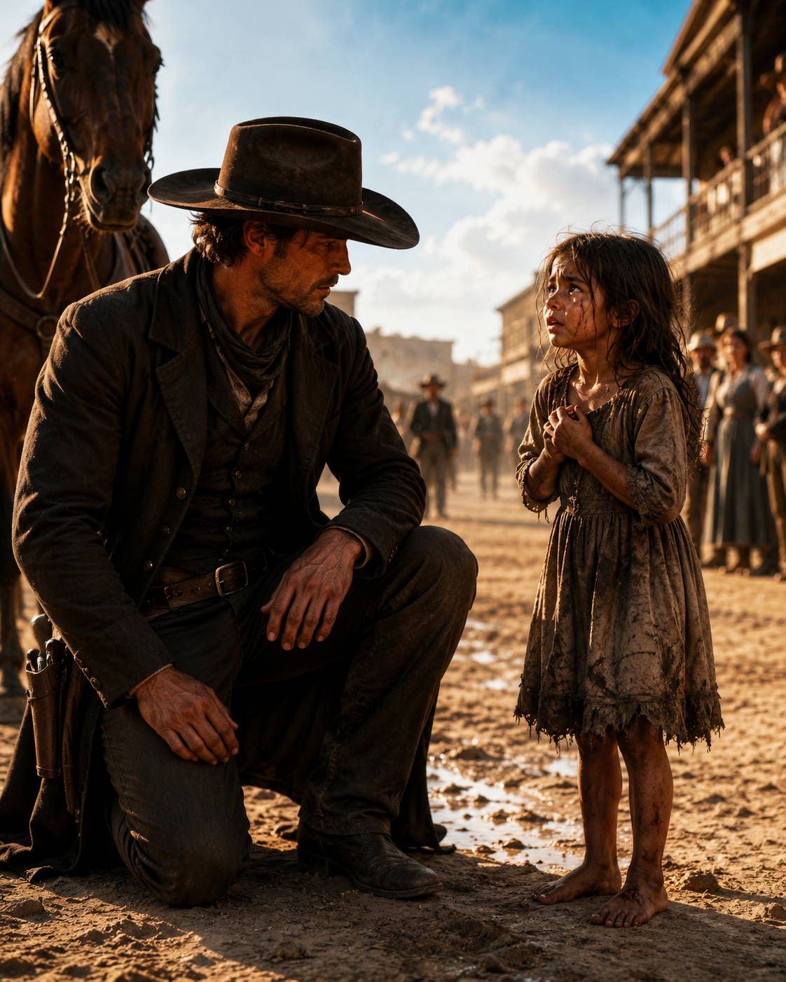 A Barefoot Little Girl Begged a Silent Cowboy to Follow Her Home… But the Man Dying Inside the Cabin Held the One Secret That Would Drag Him Back to the Blood Debt He’d Spent Twelve Years Running From