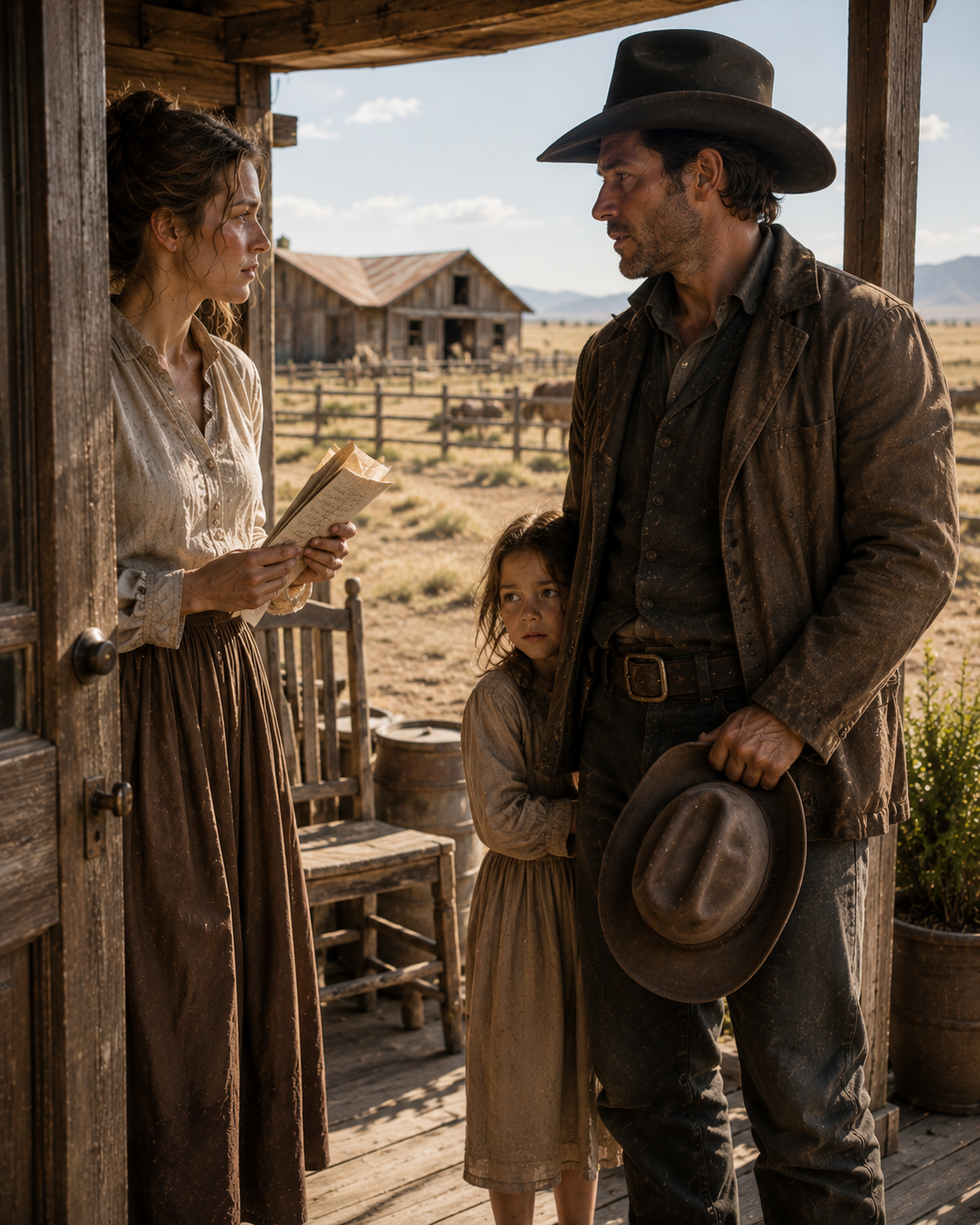 A Lonely Rancher Knocked and Said “I Was Told You Need a Rancher” — His Silent Daughter Was the One Who Actually Saved the Widow’s Land