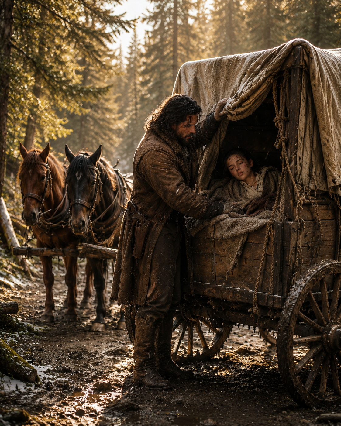 He rode into the pines to strip a dead man’s wagon — instead he carried out two heartbeats that weren’t his to keep.