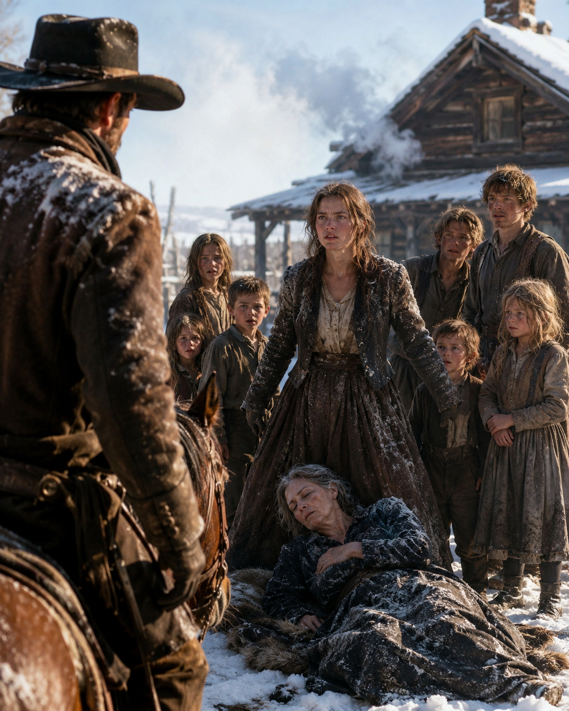 A girl stood over her dying mother in the snow and dared a stranger to touch her — he counted her seven siblings and said “every one of you”